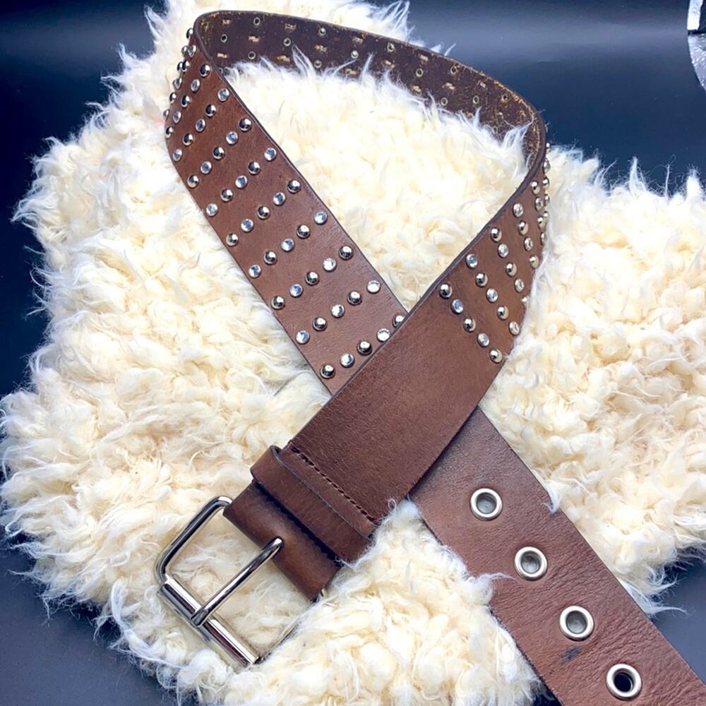 Faux Leather Rhinestone Brass Buckle Belt